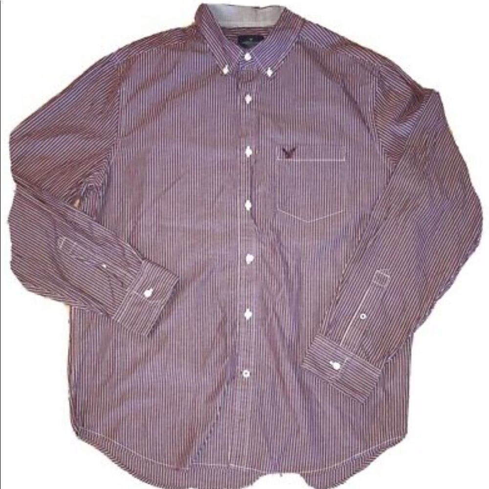 ✨2xHP✨AEO Striped Button Down Shirt. Maroon✨